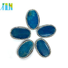 Blue Agate Oval Shape Slice Crystal Paved Druzy Gem Stone Connectors Pendant Jewelry Findings